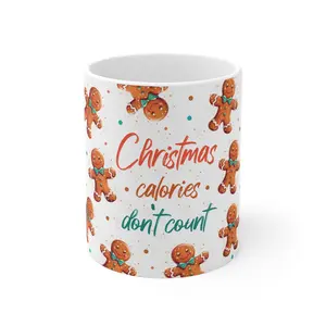 Christmas Calories Don't Count mug | Gingerbread Pattern, Holiday Coffee Cup