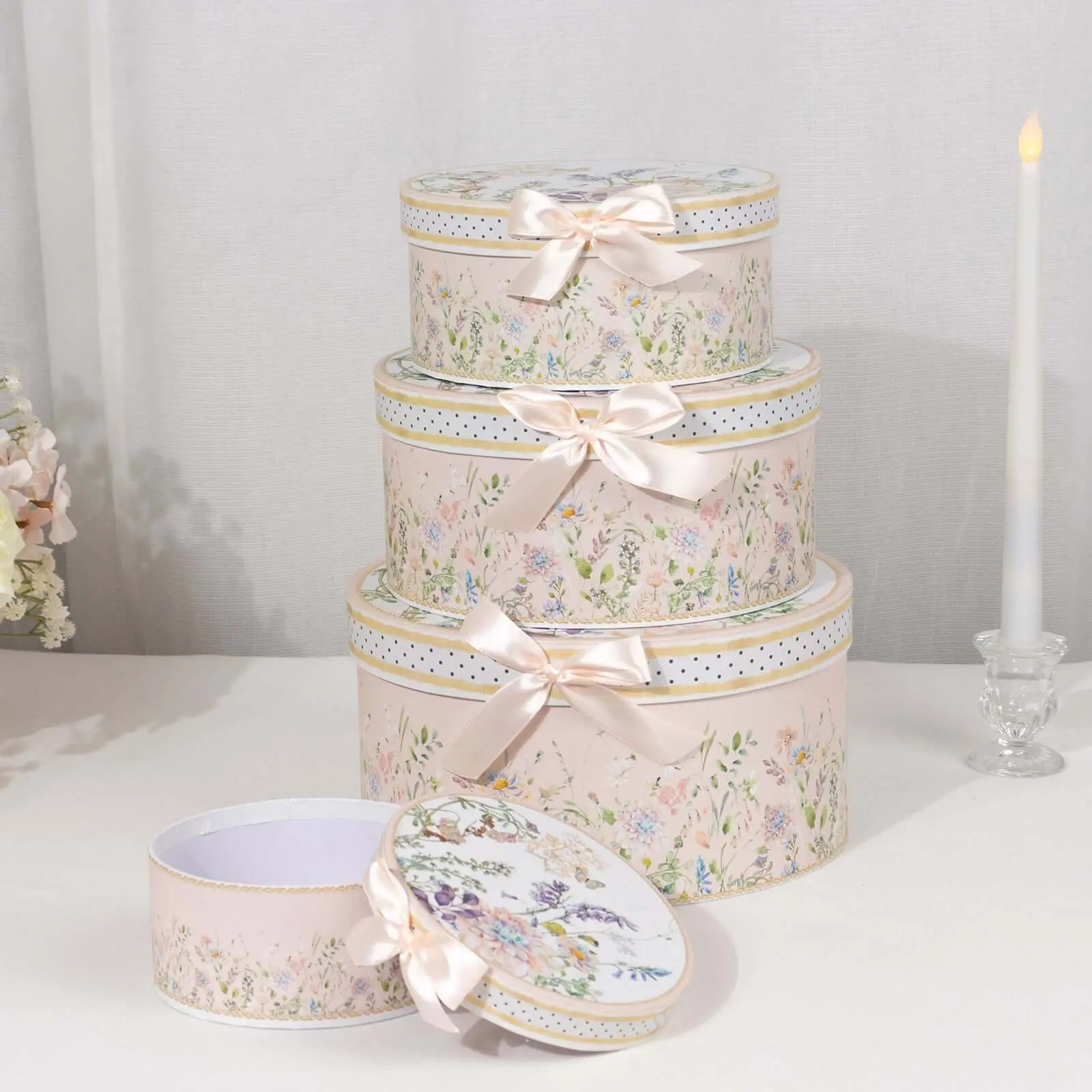 Round Shape Cardstock Nesting Gift Boxes with Lids - 4-Piece Sizes Vary Set (5",7",8",9") - Holds Pastries Cakes Cupcakes, for Gift Giving & Presents (Office Stationery & Wrapping Supplies)