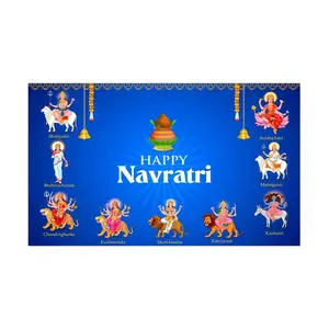 5x8 Feet Fabric Reusable  Happy Navratri Backdrop Banner for Navratri  or Durga Puja Festival