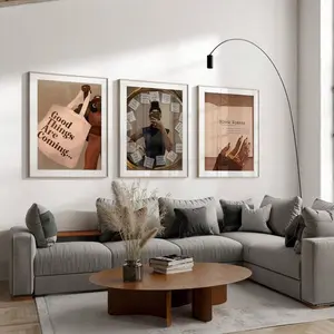 3pcs Wall Art Set, African American Wall Decor, Modern Abstract Design, Stylish Artistic Abstract Women Canvas Prints for Living Room & Bedroom