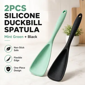 2PCS One-Piece Silicone Spoon Spatula, Heat Resistant Nonstick Kitchen Utensils, Flexible & Easy Clean Cooking Tool for Mixing & Serving