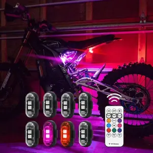 LED Motorcycle Lighting Kit RGB Remote Control Dynamic Strobe Lights Wireless 8 Colors Rechargeable Footwell Ambient Custom Exterior Interior Decorative Accessories Underglow Kit Side Warning For Cars SUV Bike Truck Aircraft Gift For Men Side Lamps