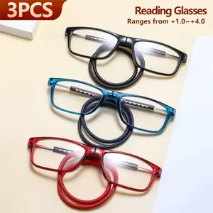 Women's Plastic Square Magnetic Over-Ear Detachable Reading Glasses, Retro Simple Casual Fashion, Daily Home Use, 3 Pairs