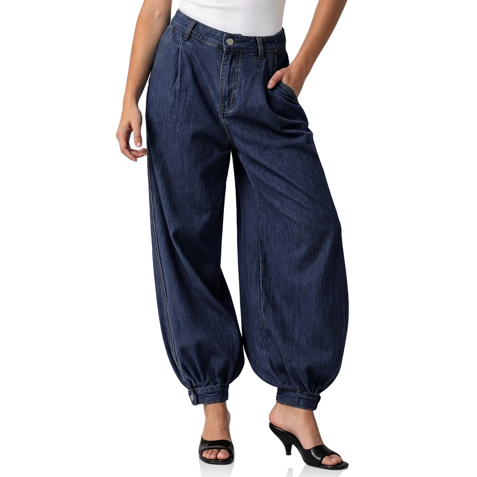 Cicy Bell Women's Baggy Barrel Jeans High Waisted Wide Leg Balloon Jogger Boyfriend Harem Denim Pants