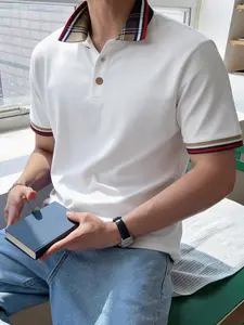 English Retro London Polo Shirt, Plus Size Oversized Casual Sportswear, Random Print Fitted Top for Streetwear