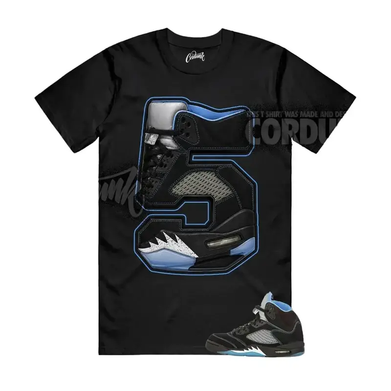 AJ5 Black Uni Blue White Matching Shirt, Number 5 Graphic Tee, 90s HipHop Streetwear, Gift For Women and Men, Best Gift