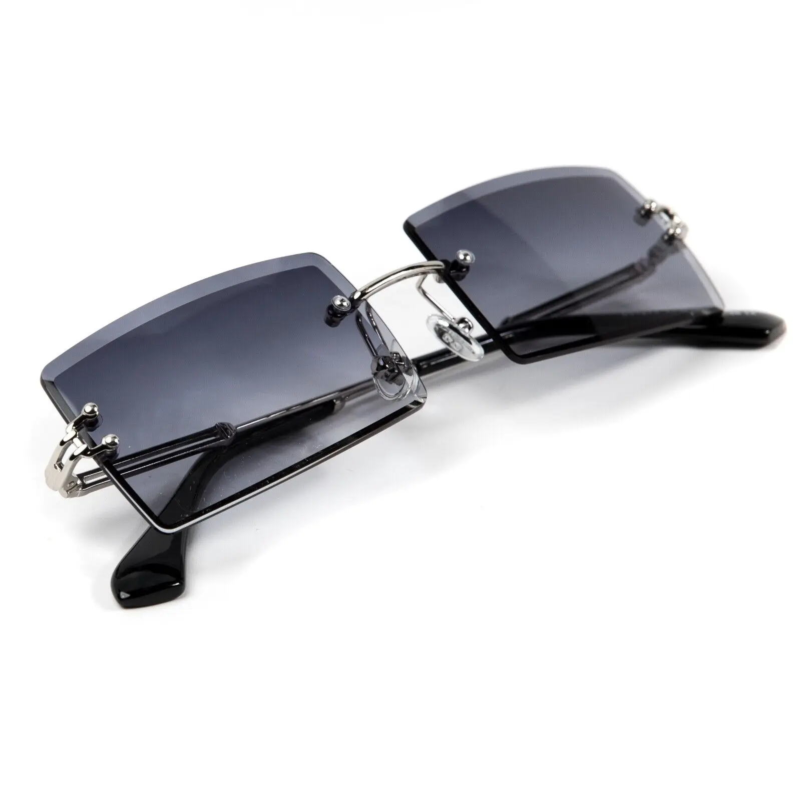 Rimless Square Silver Frame Purple Tint Buffs Hip Hop Fashion Sunglasses