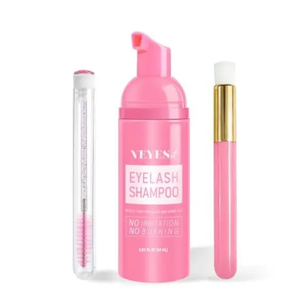 VEYES INC Lash Shampoo for Lash Extensions. Eyelash Wash for Extensions & Natural Lashes. Eyelash Extension Cleanser + Brush,Oil & Sulfate Free,60ml. Lash Supplies for Salon & Home Care