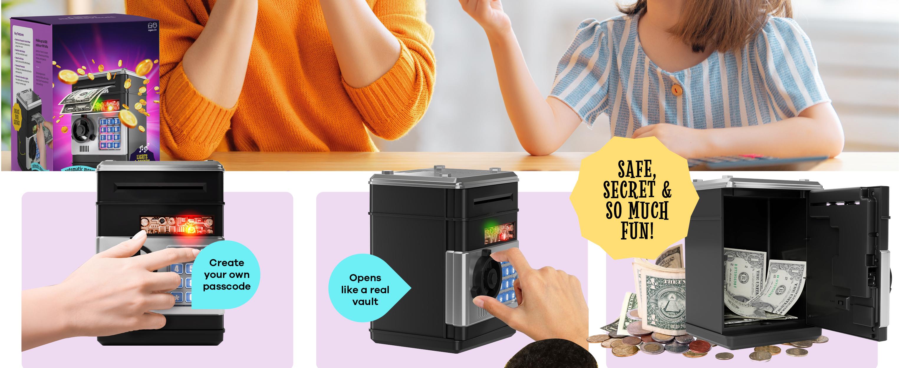 Piggy Bank for Boys Adults, Electronic ATM Coin Cash Bank with Password Code Lock and Auto Grab Bill Slot, Large Capacity Coin Bank Money Jar for Adults, Designed for All US Coins