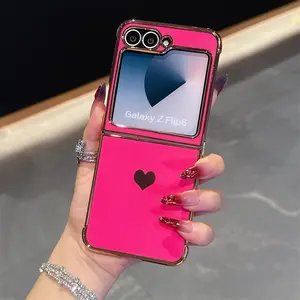 Premium Electroplated Heart Case for Samsung Galaxy Z Flip7/6/5, Luxury Aesthetic Protective Anti-Drop Shockproof Folding Phone Cover, Zflip7fe Zflip6 Zflip5