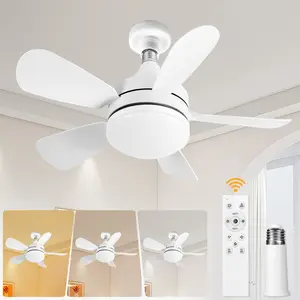 Socket Fan Light Ceiling Fans with Lights and Remote, Dimmable and Timed Fan Light, 3 Adjustable Colors 3000K-6500K/ Fan Speeds, 2000 Lumens, Screw-in Ceiling Fan for Bedroom, Kitchen, Living Room.