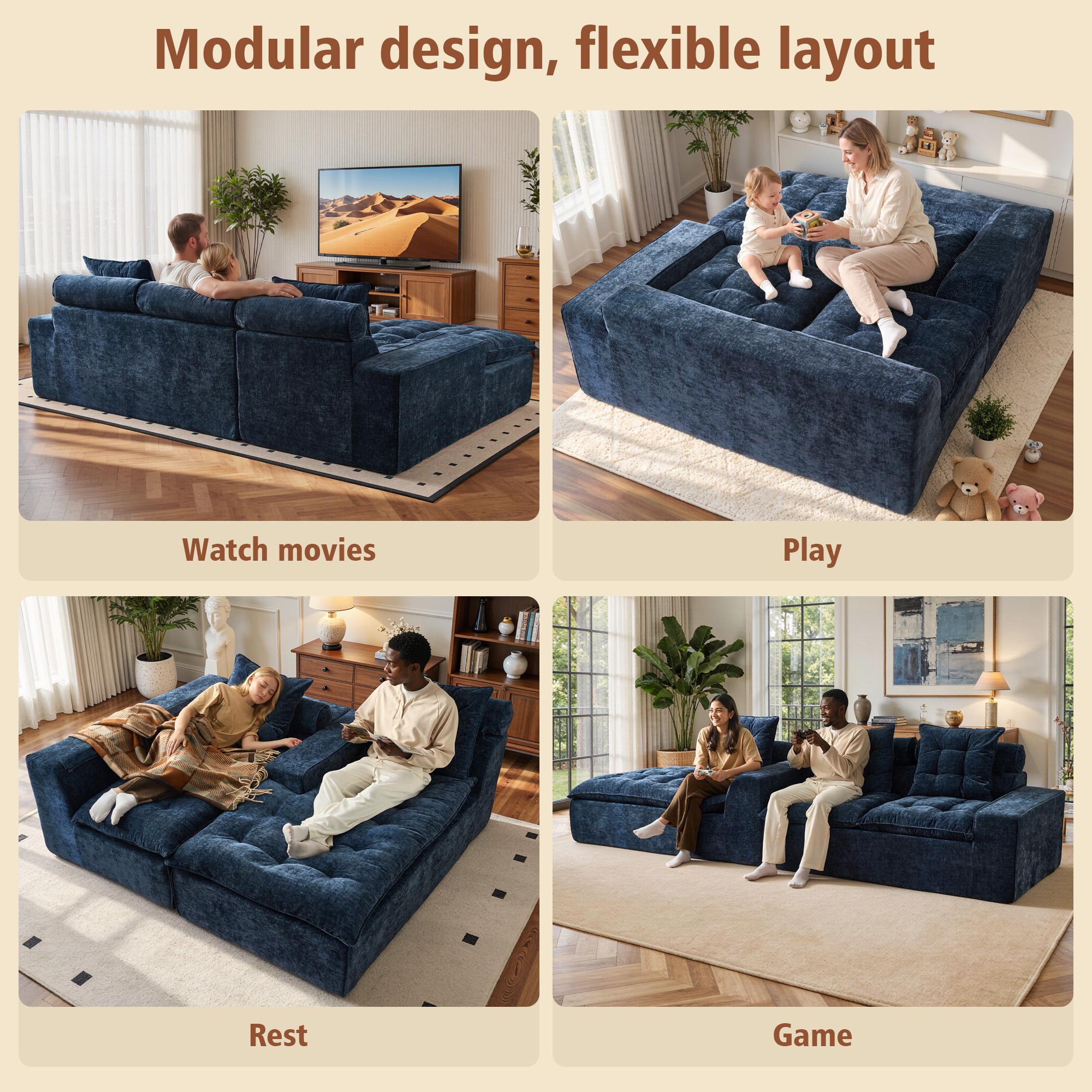 【Back To School】OVIOS 106" Modular Cloud Couch, Oversized Deep Seat Chenille Sectional Sofa with Chaise, Boneless No-Assembly L-Shaped Couch for Living Room, Apartment & Home Theater, Cream White 【Back To School】OVIOS 106" Modular Cloud Couch, Oversized Deep Seat Chenille Sectional Sofa with Chaise, Boneless No-Assembly L-Shaped Couch for Living Room, Apartment & Home Theater, Cream White