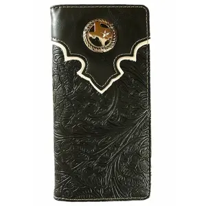 Men’s Western Bifold Wallet Black Leather Checkbook Style with Texas State Design