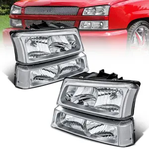 Headlight Assembly For 2003-2006 Chevy Silverado Avalanche 1500/2500/3500 with Chrome Housing/Transparent Lens/Transparent Cornor Automotive