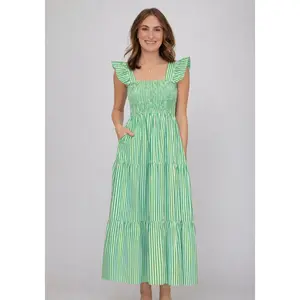 Green Striped Smocked Dress