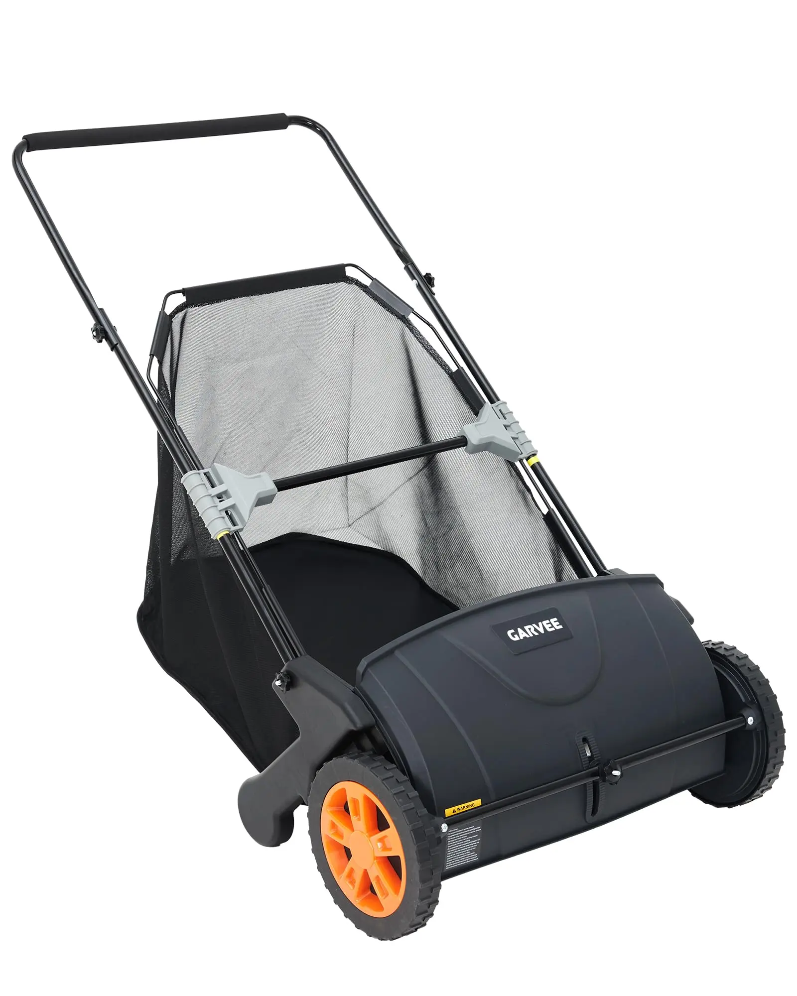 21-Inch Push Lawn Sweeper, 3.5 Cu. Ft. Hopper Leaf & Grass Collector, 4 Spinning Brushes, Adjustable Brush Height, Manual Yard Sweeper for Grass Clippings, Leaves & Light Debris, Black & Orange