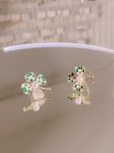 SR Pearl Co. Green Clover Earring Freshwater Pearl 14K Gold Filled Eye-Catching Women Gift