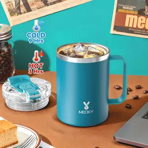 Meoky 14oz Insulated Coffee Mug:Stainless steel body with Tritan lid, double-walled vacuum cup,hot water mug suitable for indoor and office use,Valentine's Day gift.