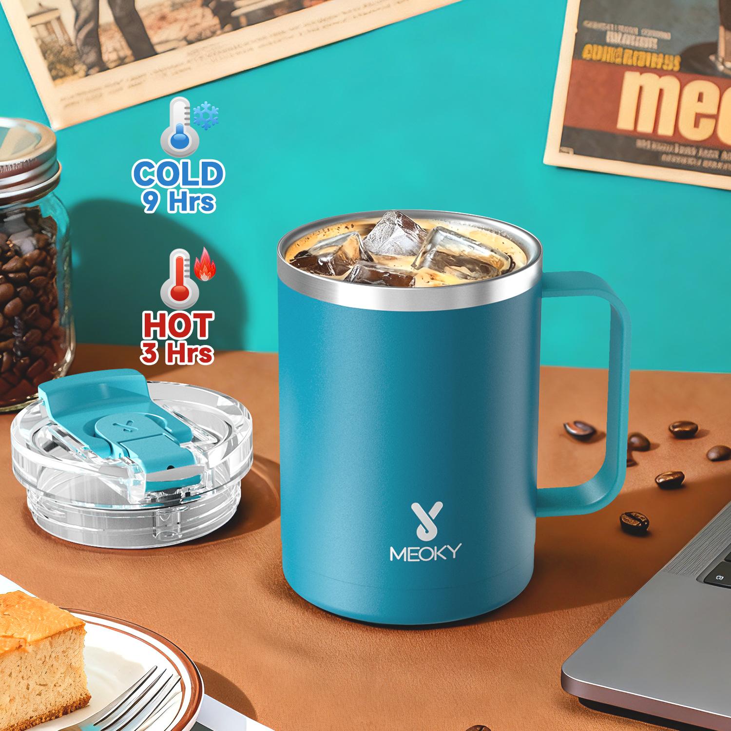 Meoky 14oz Insulated Coffee Mug:Stainless steel body with Tritan lid, double-walled vacuum cup,hot water mug suitable for indoor and office use.Father's Day Gifts,Deals For You,GraduationGift