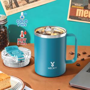 Meoky 14oz Insulated Coffee Mug:Stainless steel body with Tritan lid, double-walled vacuum cup,hot water mug suitable for indoor and office use.Father's Day Gifts,Deals For You,GraduationGift