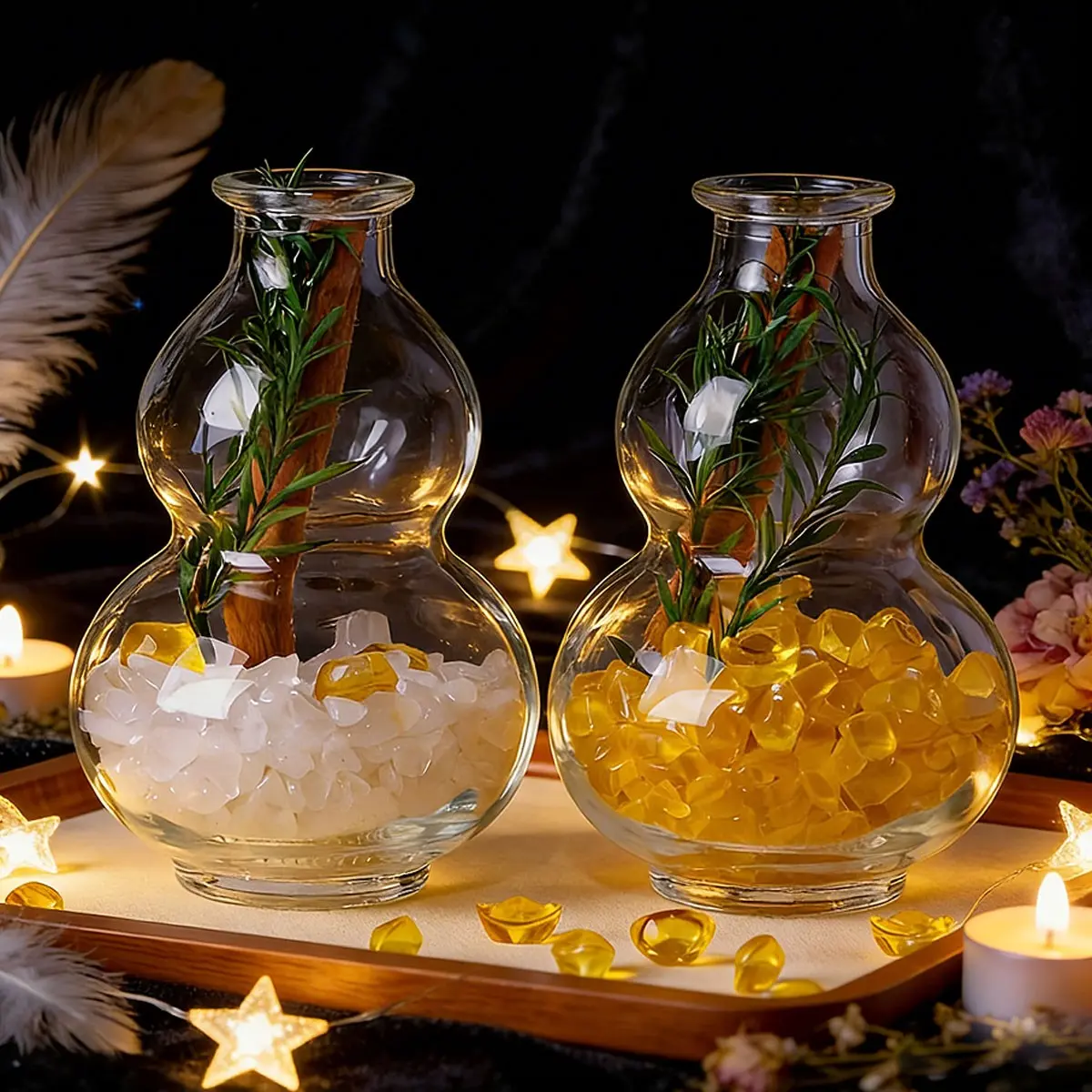 Natural Crystal Wishing Bottle with Drifting Gourd, Magic Energy Healing Stone, Spiritual Reiki Decor, Mother's Day Gift with Raw Stone Chips, Crystal Decorative Stones, Crystal Decorative Ornaments
