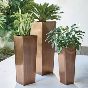 Stainless Steel Tall Tapered Planter 33"H Large Copper Flower Pot Outdoor Indoor Patio