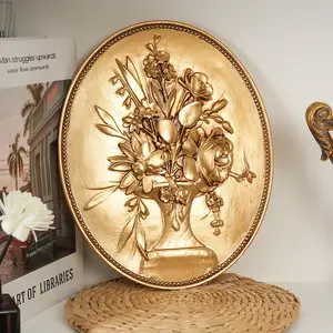 Vintage Oval Resin Wall Decor, Unframed Wall Art, Hand-Painted European Style Ornament, Home Hotel Photography Prop, 1 Piece