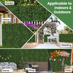 COSTWAY - 12 Pieces 20 x 20 Inch Artificial Topiary Gardenia Shrub Grass Panels