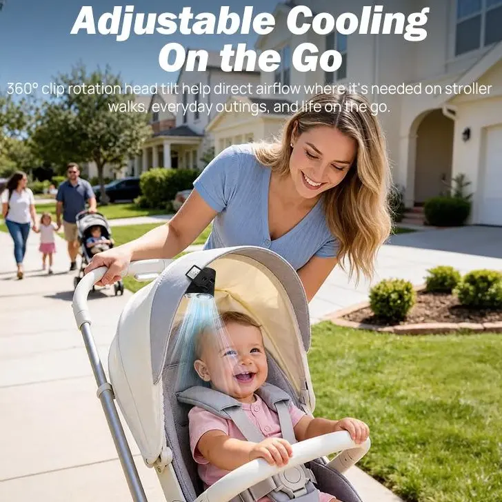 【Summer Survivals】JOYTUTUS Semiconductor Cooling Detachable Clip-On Fan, Low Noise Mini Potable Fan, USB Rechargeable, 3000mAh 20Hr Battery, LED Display, Cool Tech Gadget, Car Accessories Outdoor Stuff for Stroller, bicycle, Car Back Seat-summerwins