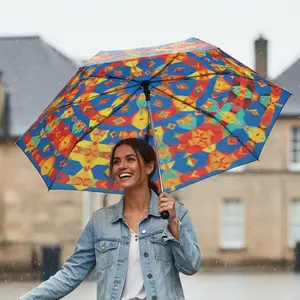Blue Kaleidoscope Mandala Umbrella - Windproof Foldable | Vibrant Gift
