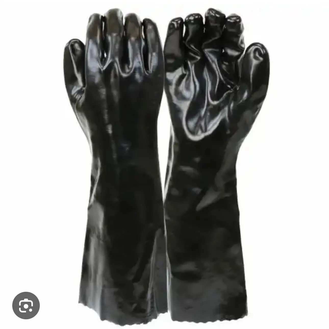 Heavy-Duty Black PVC Coated Work Gloves, 18" Length, Large One Size, Waterproof, Oil-Proof Safety Gear, Durable with Enhanced Functionality