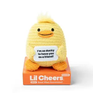 Lil Cheers Duck Crochet Plush Uplifting Non Candy Easter Gift for Kids & Friends with Motivational Sign Cute Desk & Classroom Decor
