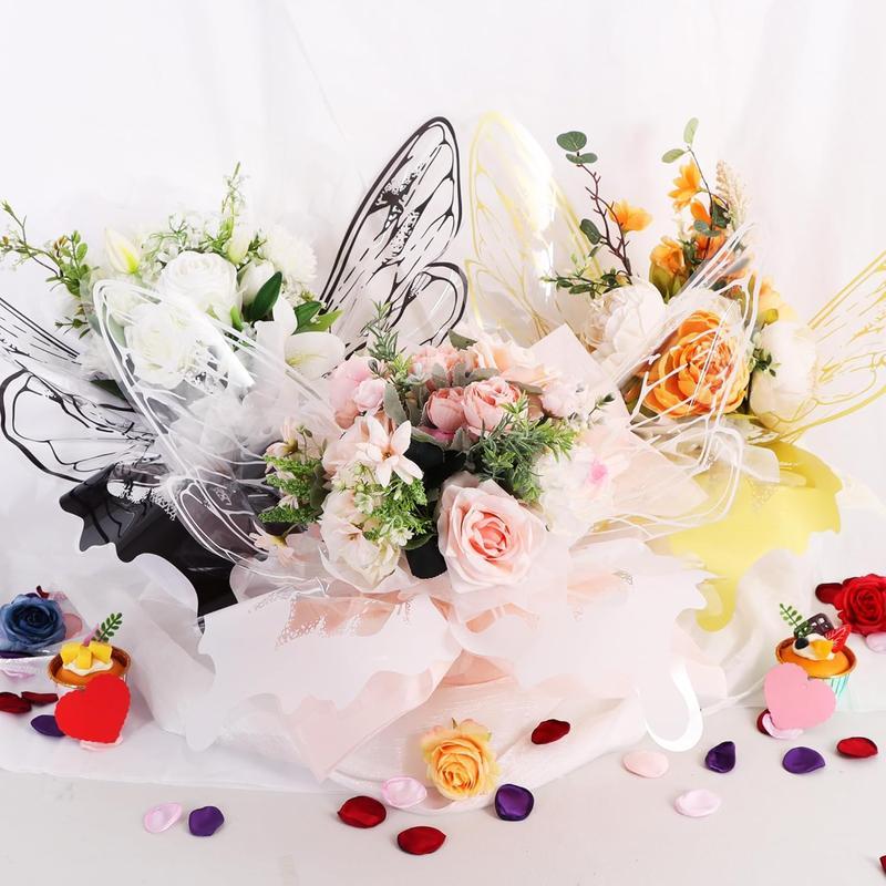 40 Pcs White Butterfly Floral Wrapping Paper, 20 Sets of Waterproof Clear Flower Bouquet Wraps 20 x 22 Inch for Florist Supplies Wedding Graduation and Craft