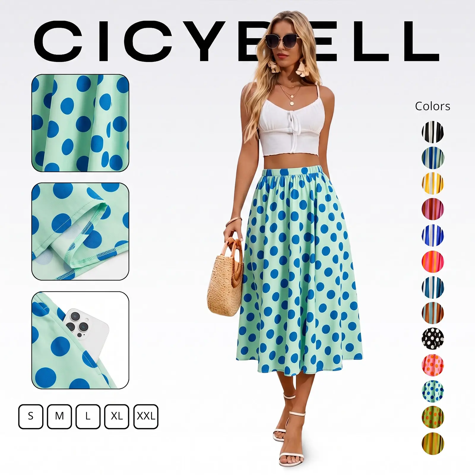Cicy Bell Womens Summer Striped Maxi Skirts A-Line Elastic Waist Flowy Skirt Breathable Fabric Boho Beach Vacation Outfits