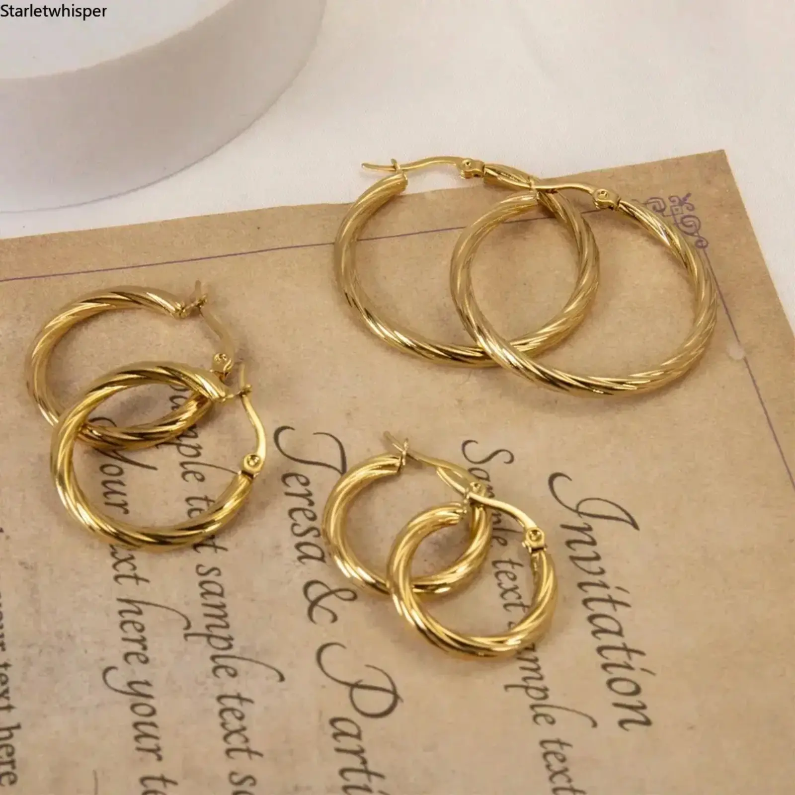 3Pairs 18K Gold Plated Twisted Wire Earrings, Stainless Steel Minimalist Earrings, Sleek Daily Ear Accessories, Elegant Stylish Ornaments, Great for Holiday and Festival Gifting