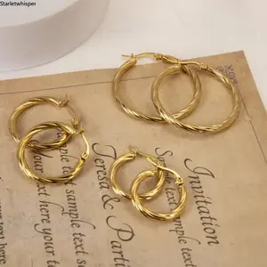 3Pairs 18K Gold Plated Twisted Wire Earrings, Stainless Steel Minimalist Earrings, Sleek Daily Ear Accessories, Elegant Stylish Ornaments, Great for Holiday and Festival Gifting