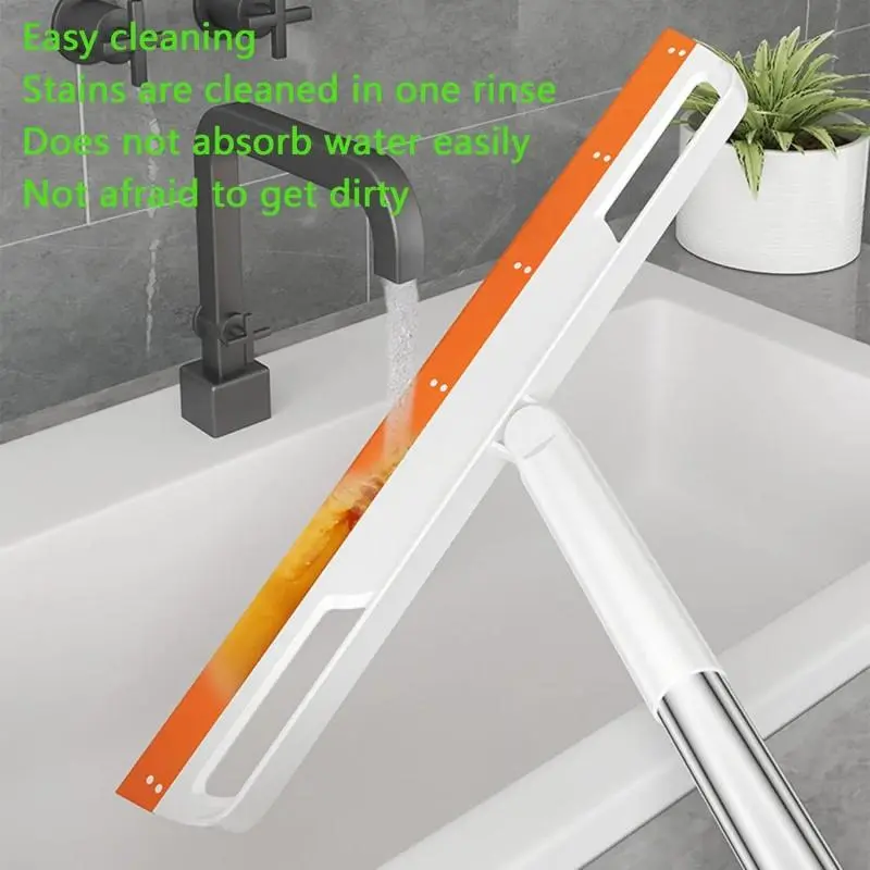 56 In Silicone Rubber Broom Squeegee, 4-in-1 Multifunctional Floor Tool with Long Handle, for Dirt, Liquids, Pet Hair on Tile, Hardwood Floors, Carpet (Purple)