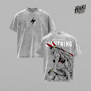 Tamamo Cross T-Shirt – Uma Musume Vintage Washed Oversized Graphic Tee, Double Printed Anime Streetwear, Heavyweight Cotton Unisex Top, White Lightning Design Shirt, Retro Racing Girl Aesthetic, Gift for Anime Fans