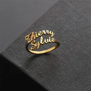 [One Piece Custom] Stainless Steel English Letter Adjustable Ring Electroplated 18-K Gold Couple Double Name Ring