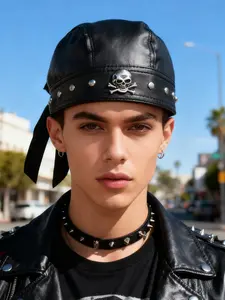 Cycling Bandana Doo Rags Adjustable Skull Cap Motorcycle Biker Leather Cap Black