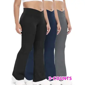 Women's High Waist Yoga Pants Set, Slimming Tummy Control Flare Leggings, Cross Waist Design, Comfortable Elastic Fabric, Fitness & Daily Wear