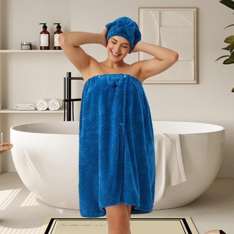 Plus Size Bath Skirt & Shower Cap Set 2 Counts Adjustable Thickened Toweling Robe Loungewear Ideal for Home Travel Sauna Spa Women's Wear Basic Minimalist Sleeveless