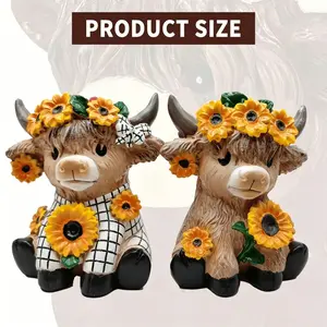 Highland Cow Resin Flower Pot Ornament for Garden & Home – Cute Rustic Planter Insert for Indoor/Outdoor Decor, Versatile Floral Arrangement Accent for Plant Lovers, Farmhouse Cottagecore Vibe