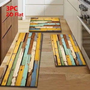 Vintage Rustic Wood Plank Floor Mat, Multi-Color Faded Design, Durable Print, Ideal for Living Room, Bedroom, Bathroom, Kitchen, Office
