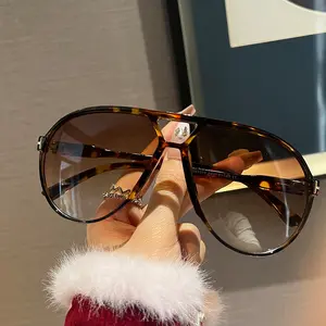 New PC full-frame double-beam aviator sunglasses with T-shaped rice studs and large frames, retro flight outdoor sunglasses