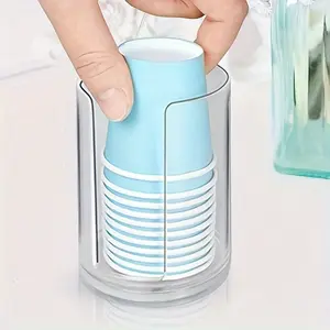 1pc Bathroom Cup Dispenser, Small Disposable Paper Cup Holders, Paper Cup Dispenser Storage Holder, Plastic Cup Dispenser For Bathroom Vanity Countertop