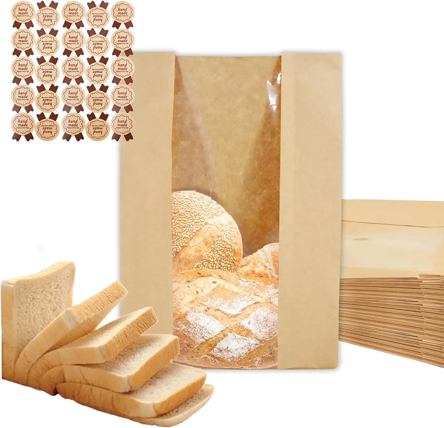100 Sourdough Bread Bags For Homemade Loaf  Brown Paper Bread Bags with Window and Square Bottom Large Bakery Bag -  and Disposable Square Bottom for Easy Storage of Sandwiches and Bagels