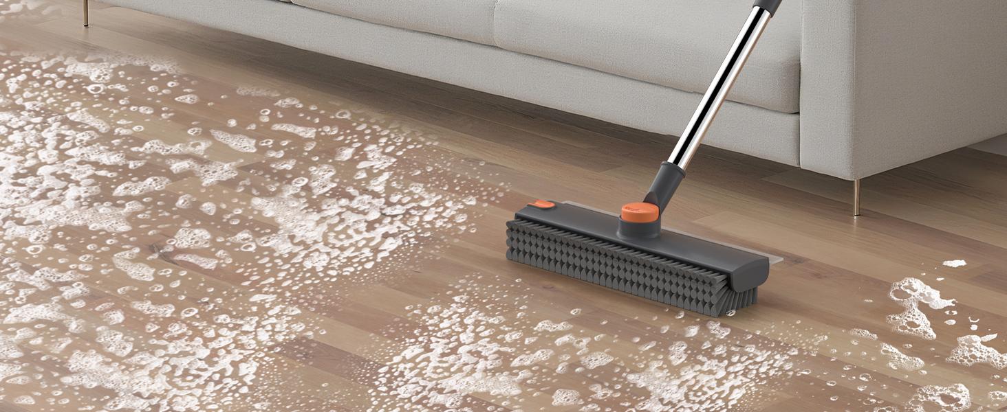 360° Rotating V-Shaped Floor Scrubber Brush with Long Handle, Heavy Duty Bathroom Shower Cleaning Brush with Stiff Bristles and Silicone Squeegee, Adjustable Stainless Steel Pole for Tile, Tub, Grout, Wall, Mirror, Deck, Pool and Indoor Outdoor Use 360° Rotating V-Shaped Floor Scrubber Brush with Long Handle, Heavy Duty Bathroom Shower Cleaning Brush with Stiff Bristles and Silicone Squeegee, Adjustable Stainless Steel Pole for Tile, Tub, Grout, Wall, Mirror, Deck, Pool and Indoor Outdoor Use