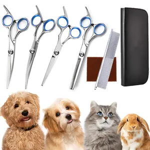 6 in 1 Titanium Coated Professional 4CR Stainless Steel Dog Grooming Scissors with Safety Round Tip, Heavy Duty Pet Grooming Scissor for Dogs, Cats and Other Animals