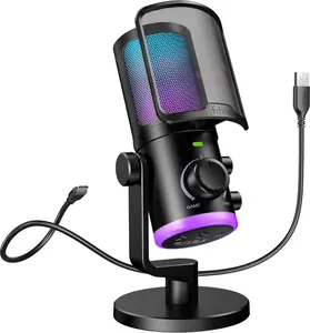 fifine AM6 Condenser Gaming Microphone, PC USB Microphone with Game Chat Balance, Desktop Computer RGB Mic with Quick Mute, Noise Cancellation for Podcasting/Streaming